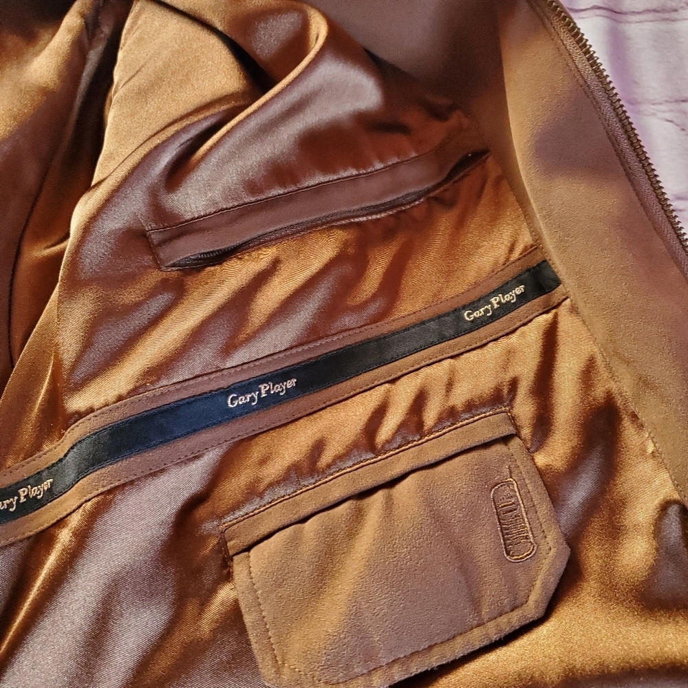 Vintage Gary Player Bomber Jacket Golf Mens XXL Brown Faux Suede Full Zip Lined - Picture 9 of 12